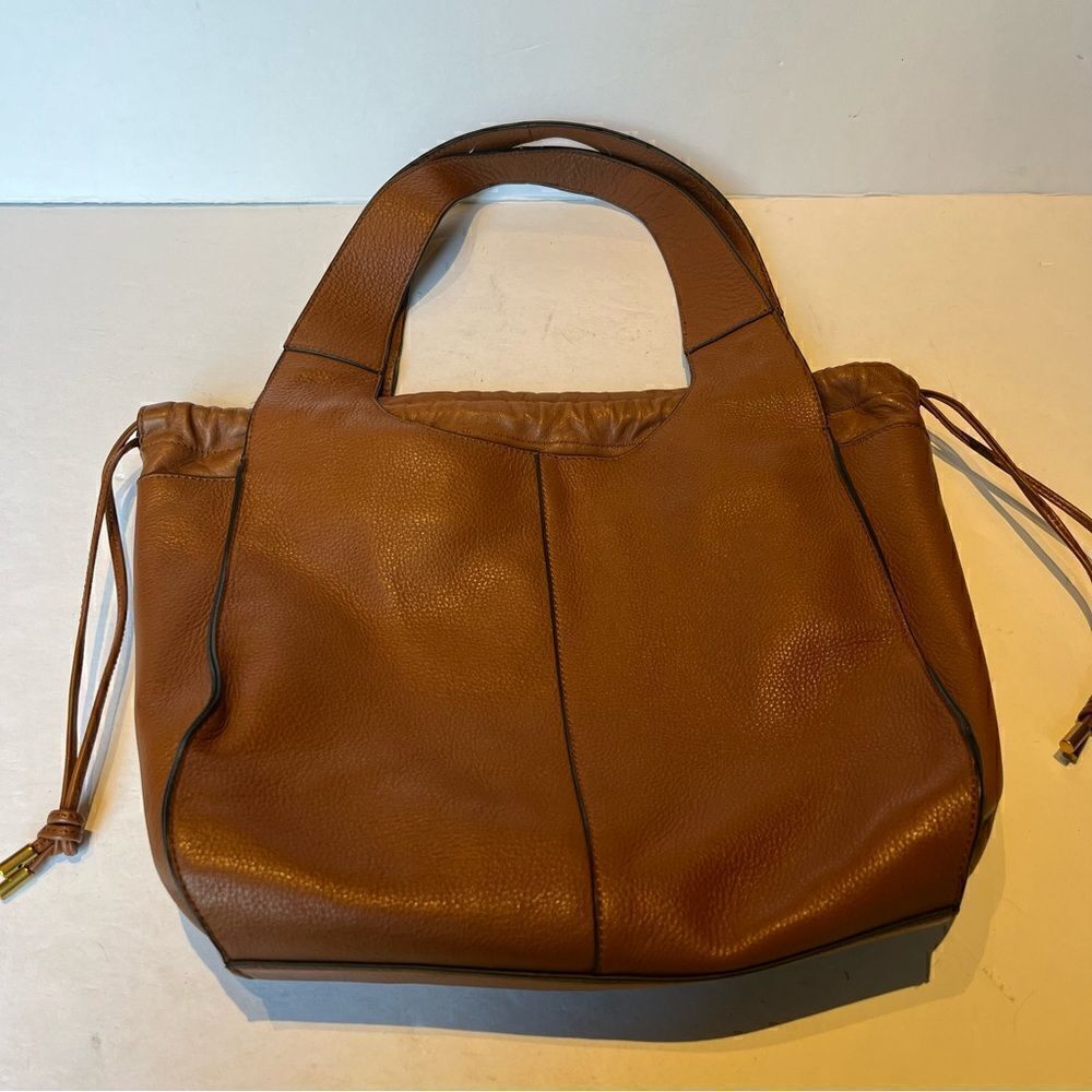 Women's Leather Bucket Bag Caramel Brown Draw cord close